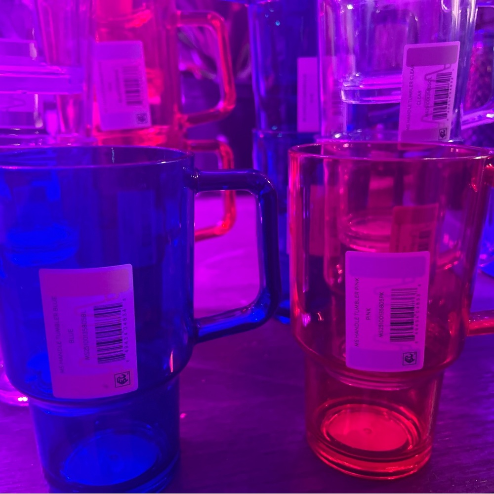 Blue and Red Drinkware Collection with Neon-like Glow
